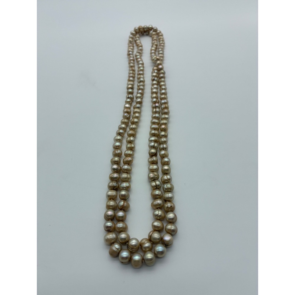 Vintage Strand Freshwater Pearl Necklace 26.5 Inch Champagne Gold Tone - Picture 3 of 6